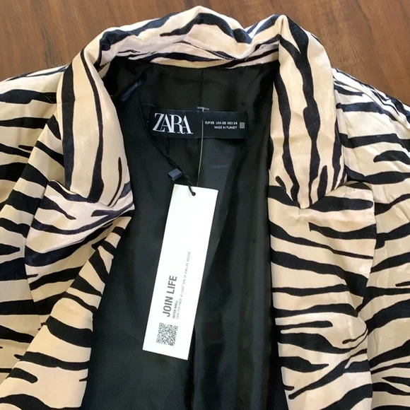 New Zara women animal print satin effect blazer - Picture 5 of 14